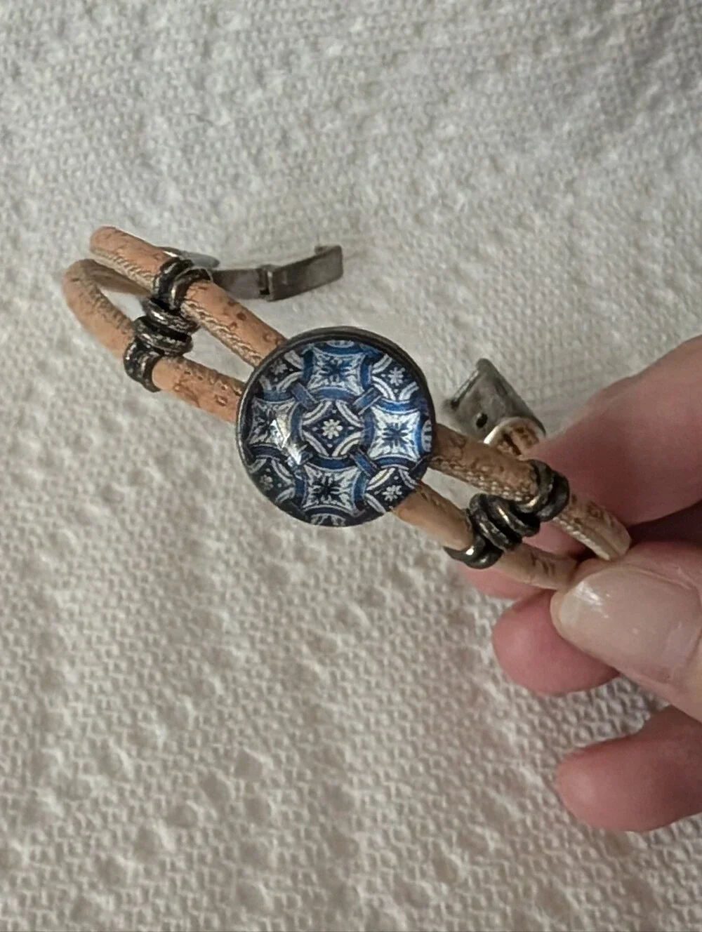 Handcrafted Blue Ceramic Accent Cork Bracelet - Women